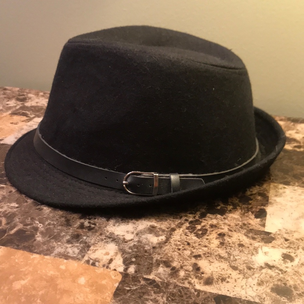 Black Fedora Hat with Faux Leather Detail